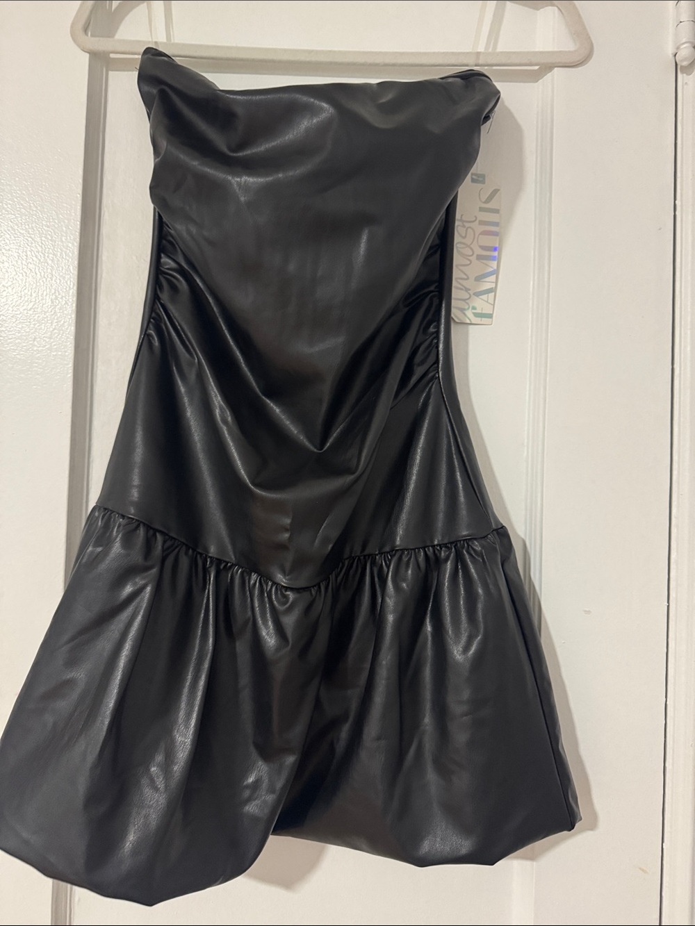 Almost Famous Black Strapless Faux Leather Mini Dress